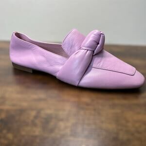 Arezzo Flats 9.5 Womens Pink Leather Knot Bow Slip On Chic Work 39 Square Toe